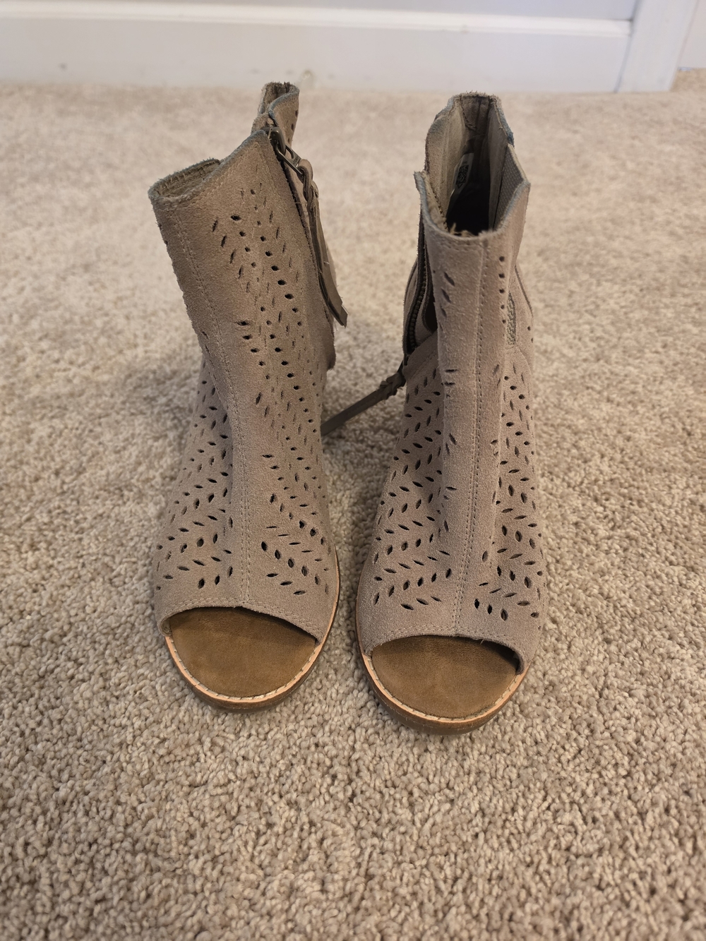 Toms Taupe Perforated Peep-Toe Ankle Booties